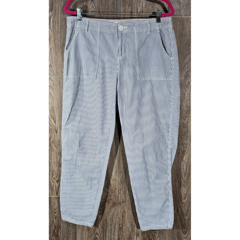 Liz Clairborne Petites Size 6P Cropped Linen Blend Blue White Striped Pants